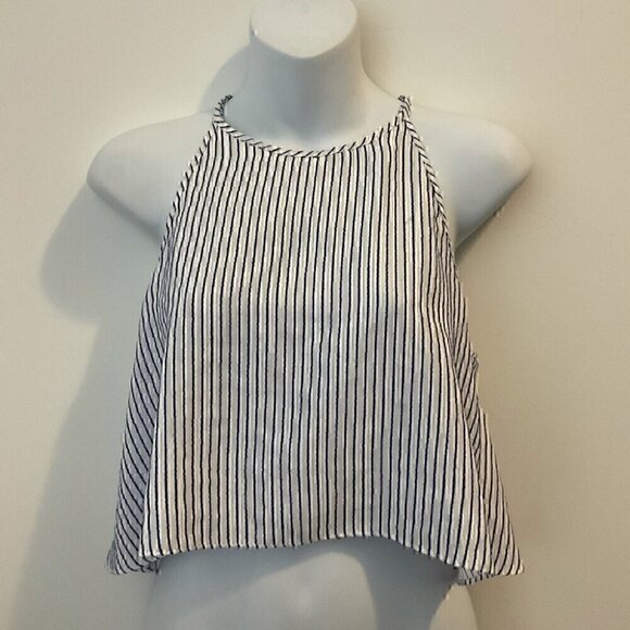 Zara Basic Medium Pin Stripe  Crop Top - Picture 1 of 8